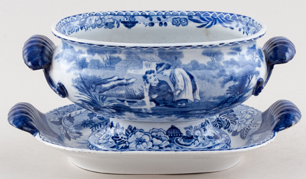 Sauce Tureen & Stand Two Boys by Pool c1820